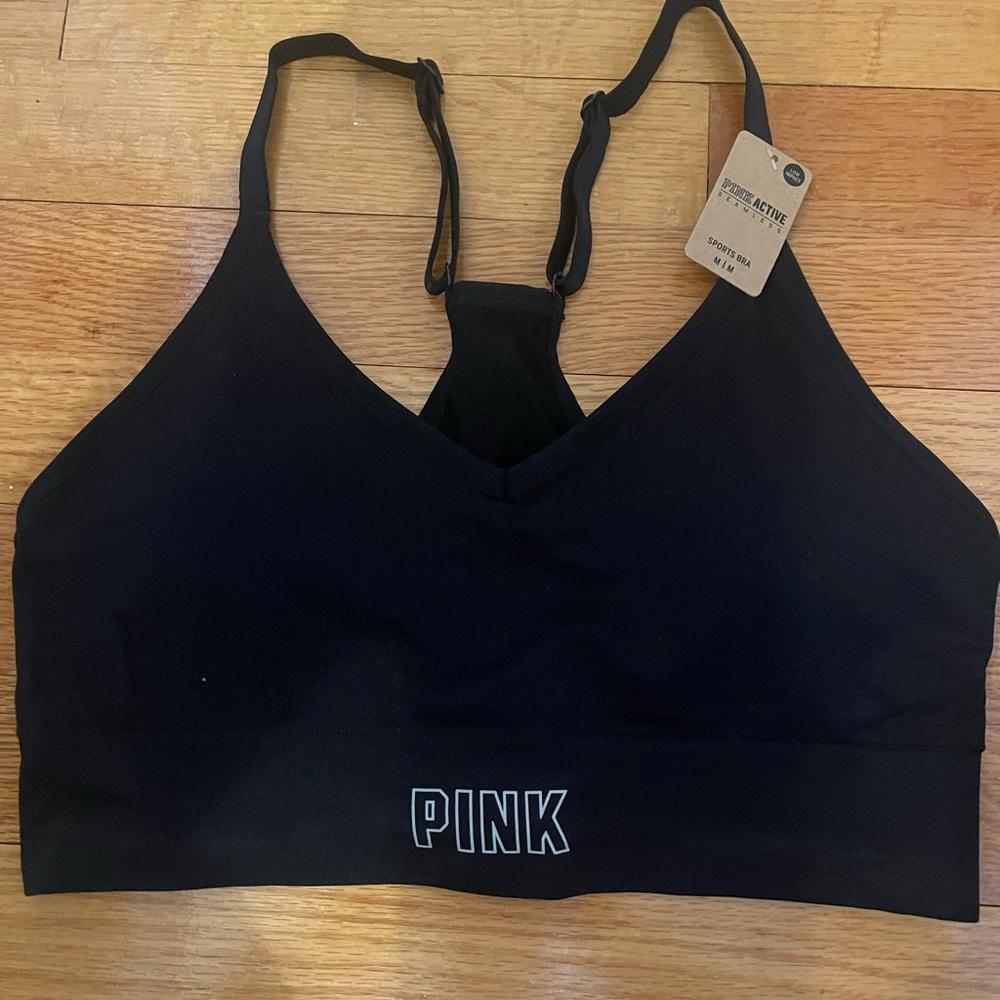 PINK Victoria's Secret Black Seamless Racerback Sports Bra